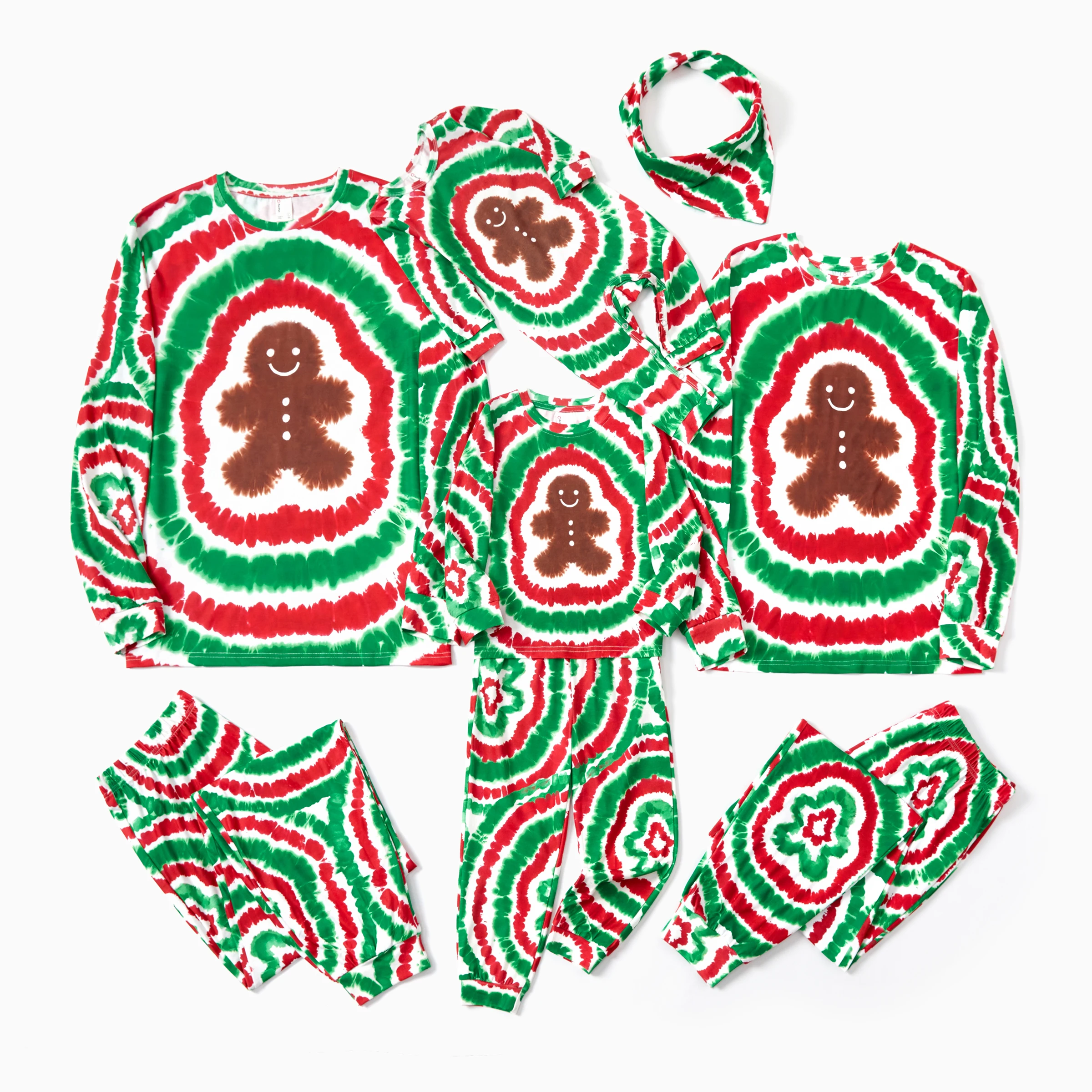 PatPat Christmas Pajamas Sets Family Red&Green Tie-Dye Gingerbread Man Holiday