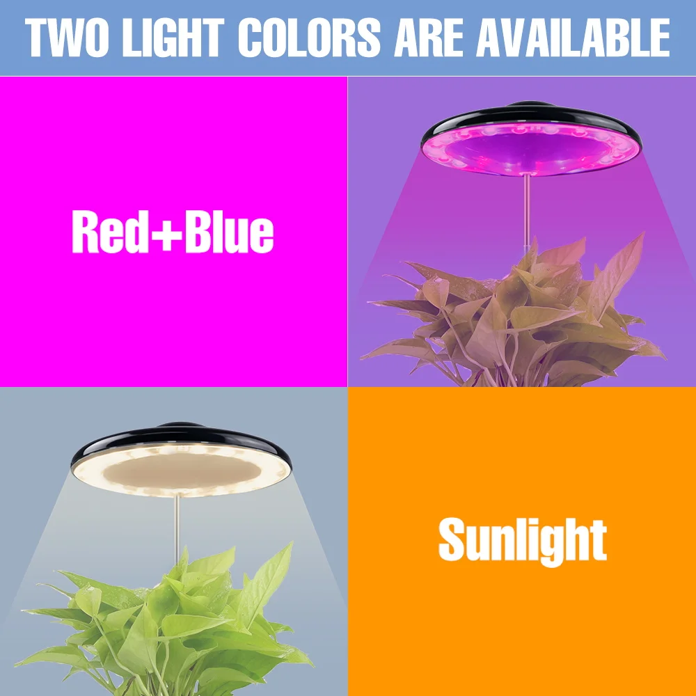 LED Full Spectrum Grow Light Plant Lamp DC5V Indoor Hydroponic Succulent Seedings Cultivation Lighing Dimmable 4/8/12Hour Timing