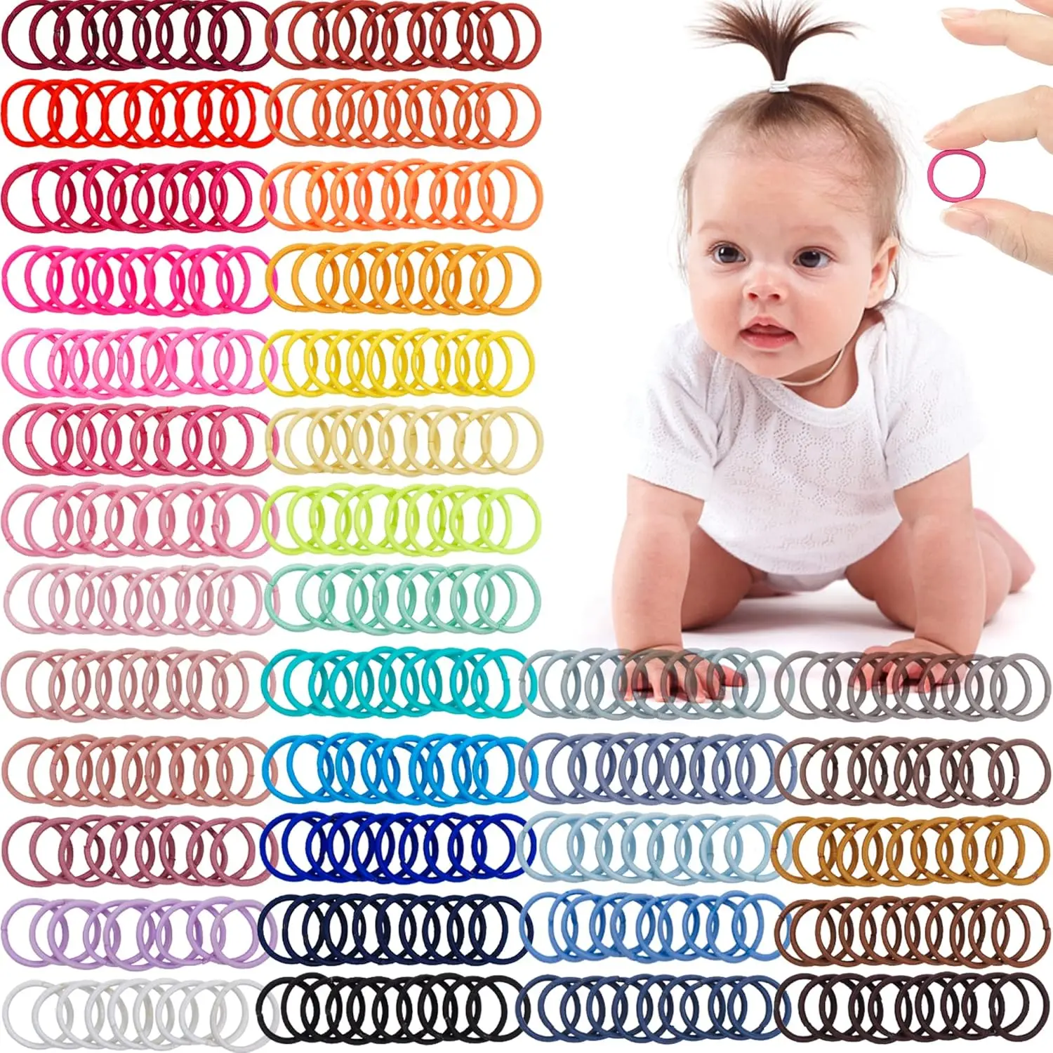 

360Pcs Baby Hair Ties, 36 Colors Elastic Hair Ties 2cm No Crease Finger Rubber Hair Elastics for Baby Girls Toddlers Kids