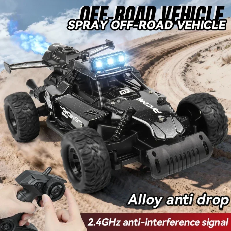 ZWN 1:18 RC Car With LED Lights 2.4G High Speed Drift Light Spray Alloy Remote Control Car Off-road Vehicle Toy For Kid Gift