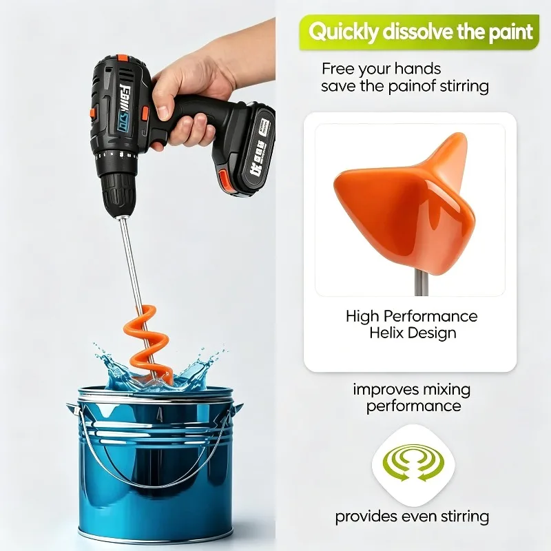 Easy-To-Clean Silicone Drill-Type Stirrer. Non-Stick Multi-Material Stirrer Paddle. Flexible Silicone Stir Head for Use in Paint