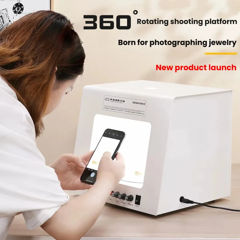 Multifunctional 360° Rotating Shooting Platform Turntable Photo Light Box Dual-color Temperature Dimming for Jewelry Photography