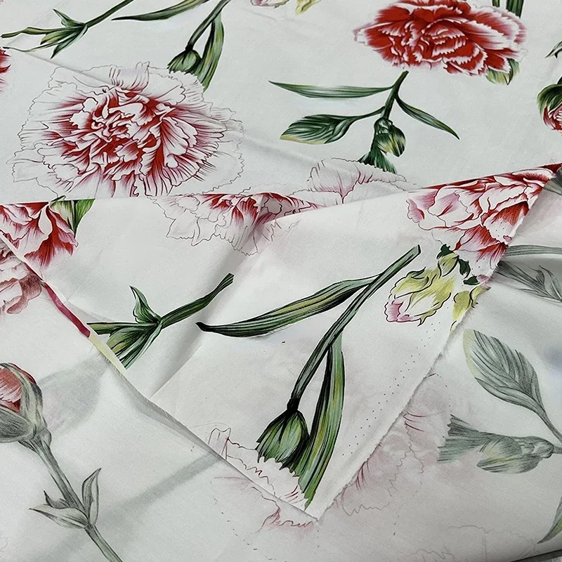 Large Pink Flower Pure Cotton Brand Printed Fabric Fashion Show Women's Dress Poplin High Quality Material Sewing Cloth