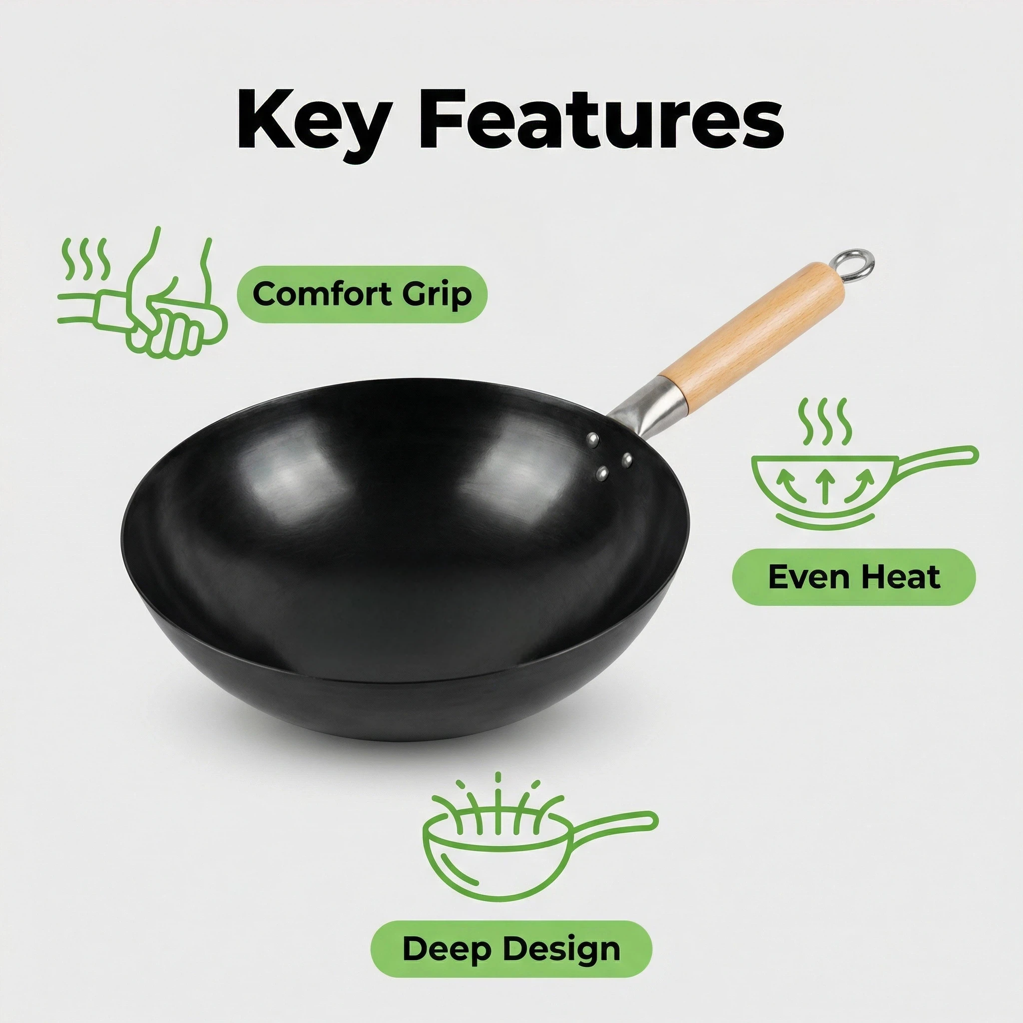 

Iron Wok Iron Pot Household Frying Pan Traditional Hand Forged Without Coating Wooden Handle Old-style Non-iron Pot