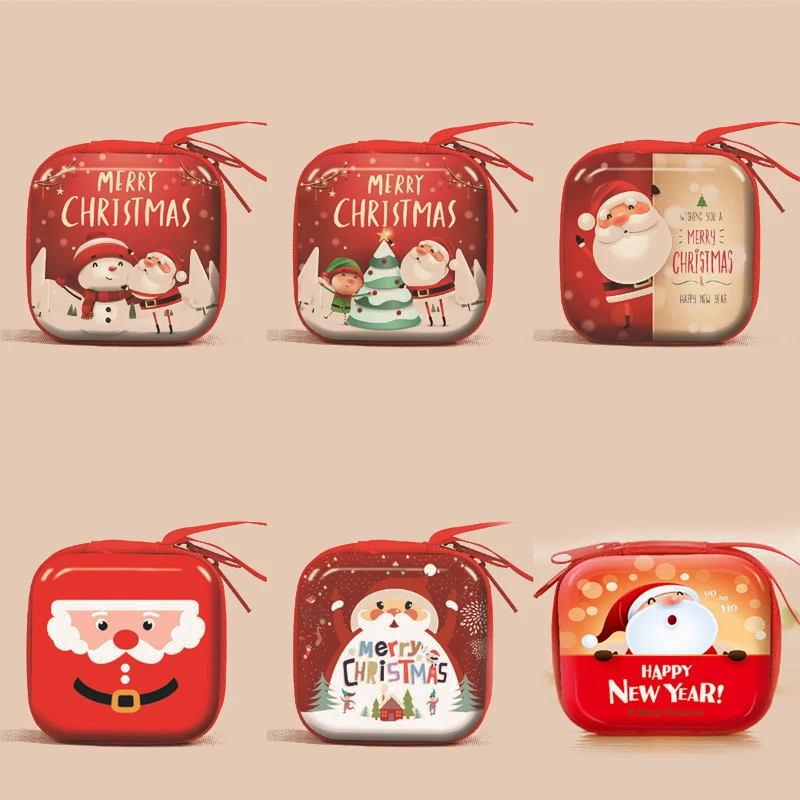 

Tinplate Christmas Coin Wallets Portable Document Passport Storage Purse Travel Credit Card Receipt Organizer Box