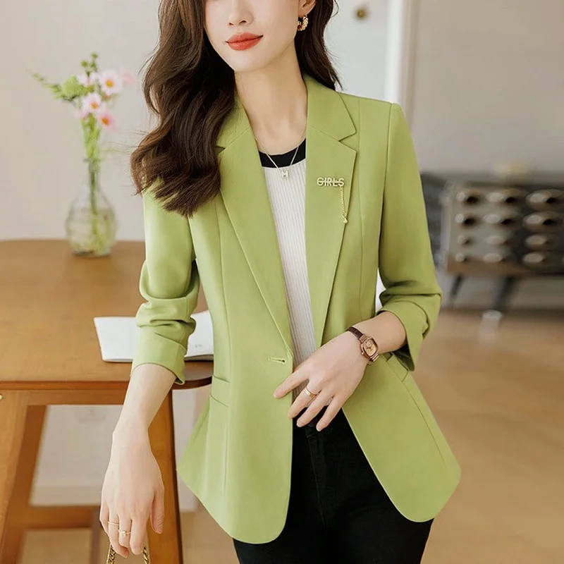 Women Long Sleeve Office Lady Blazers New Autumn Solid Casual Single Button Chic Notched Blazer Ladies Jackets Clothes Outerwear