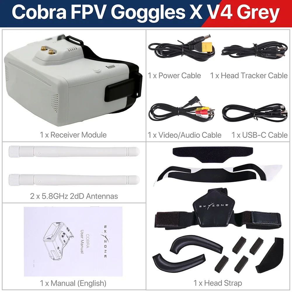 SKYZONE Cobra SD X V4 FPV Gogle wideo 800x480 4,3 cala Cobra 1280x720 4,1 cala 5,8G 48CH Odbiornik Głowica Tracker DVR dla FPV