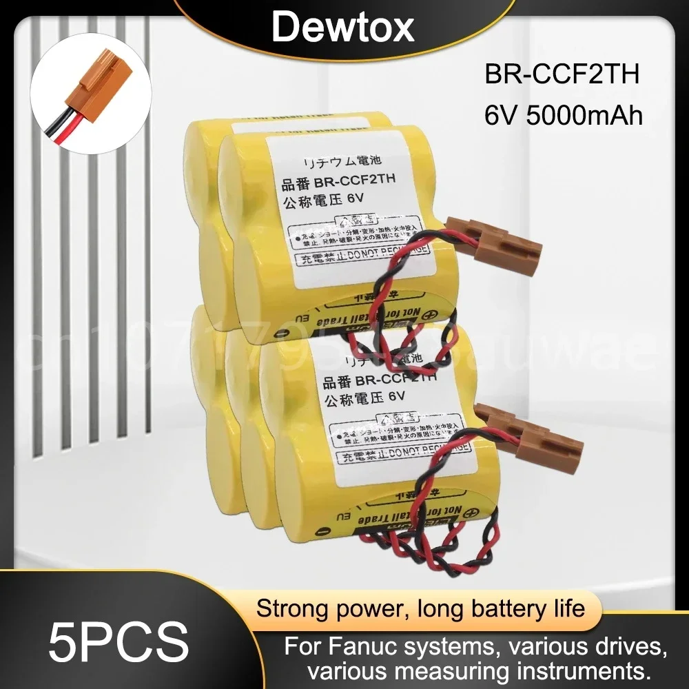 5PCS BR-CCF2TH Original 6V 5000mah Lithium Batteries with W/2P Plug for CNC Machine Tools PLC FANUC Systems