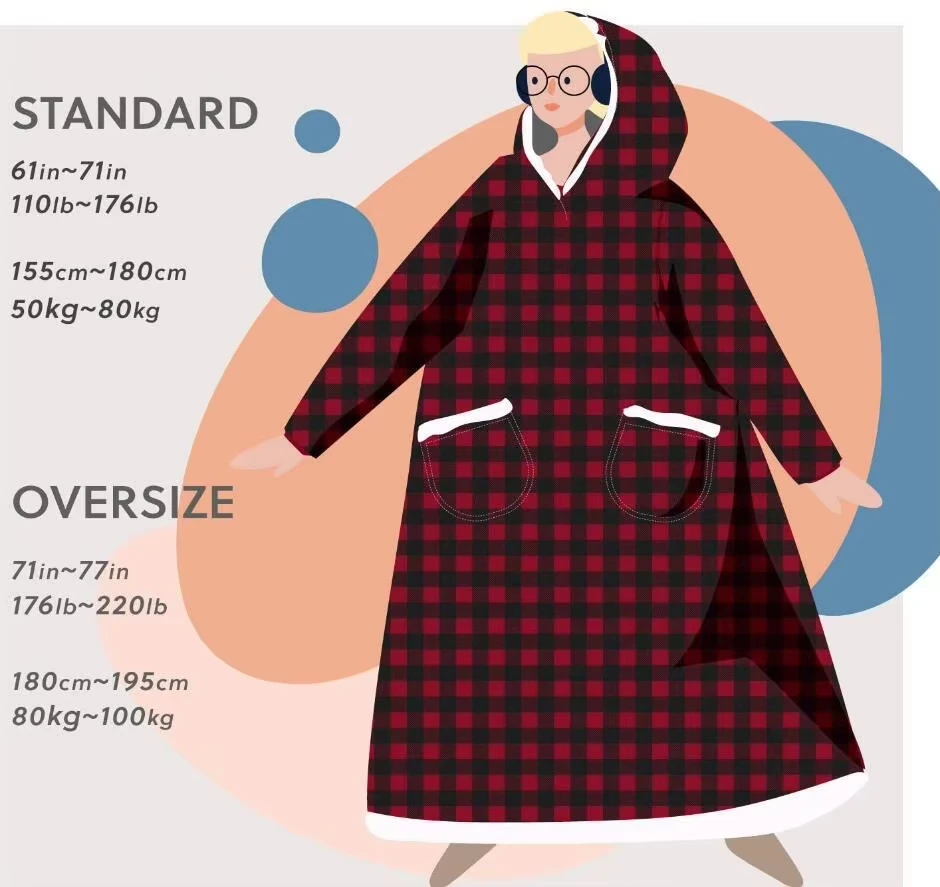 Super Long Flannel Blanket with Sleeves Winter Hoodies Sweatshirt Women Men Pullover Fleece Giant TV Blanket Oversized New