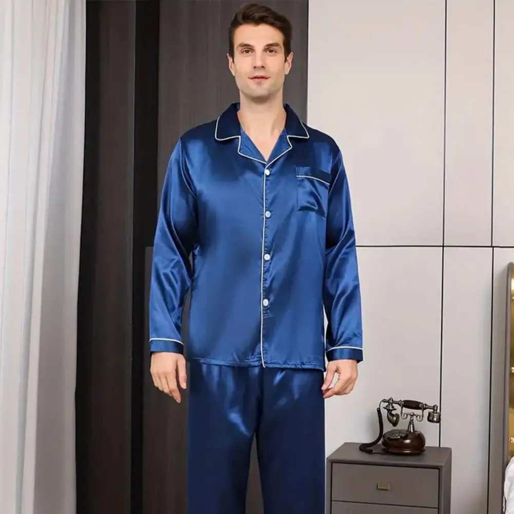 Men Satin Pajama Set Notch Collar Pajamas Set Luxurious Silk Satin Pajama Sets for Men Women Button Down Long Sleeve Top Notch