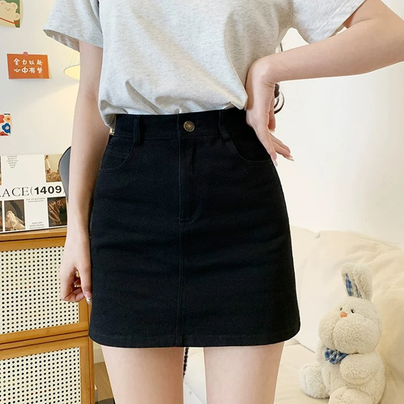 Summer Korean Pink Denim Skirt Women 2025 High Waist Bodycon Skirts for Woman Fashion Pocket Slimming Mini Skirt with Shorts