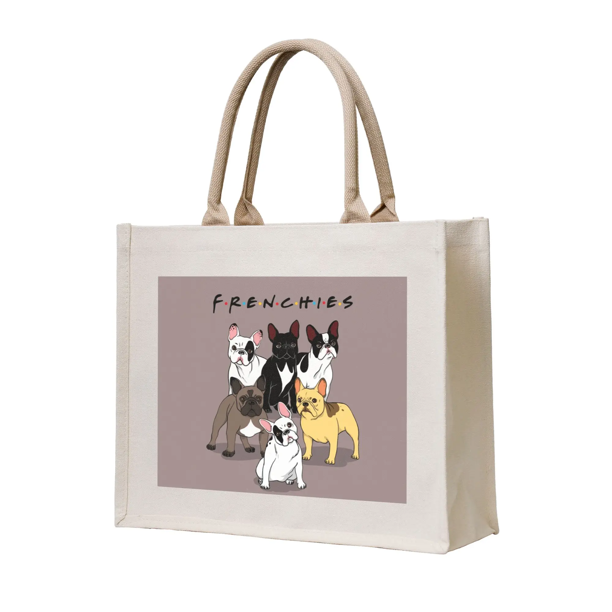 Fashion Funny Frenchies French Bulldog Shopping Tote Bags Portable Dog Animal Grocery Shopper Shoulder Bag