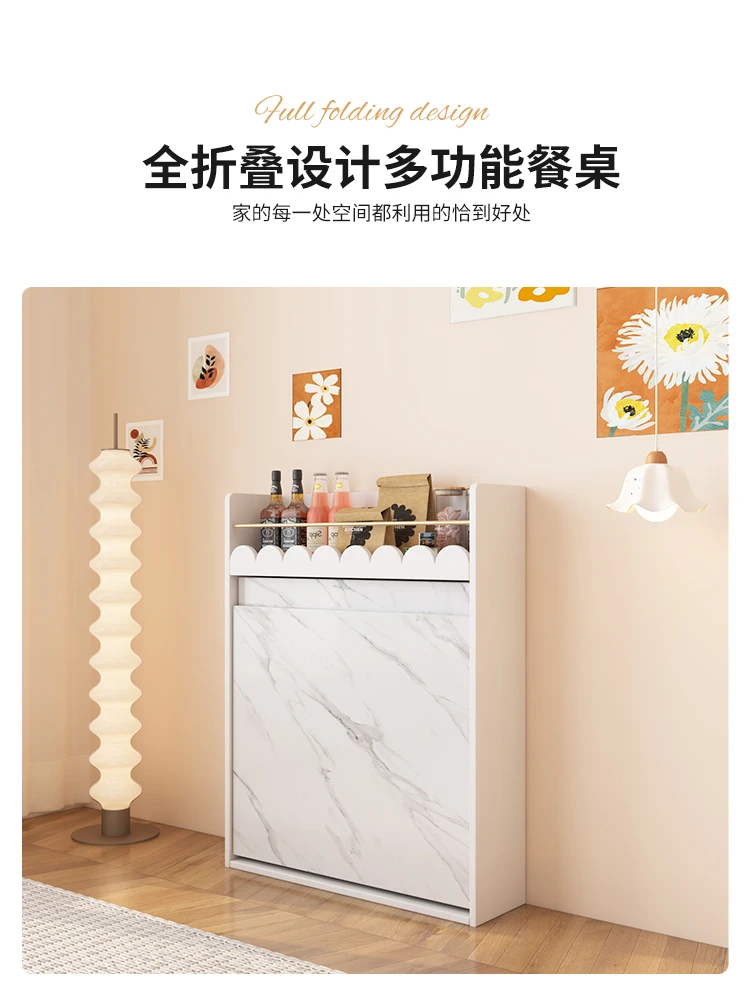 Rock slab solid wood folding retractable dining table and chairs integrated combination small apartment coffee machine locker