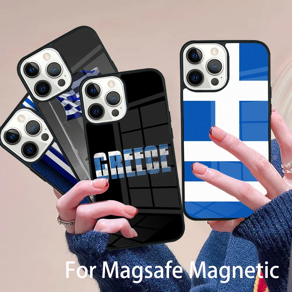 

Greek Greece Flag Phone Case Magesafe Magnetic Wireless Charge Cover For IPhone 16 11 12 13 14 15 Pro Max Plus Mini