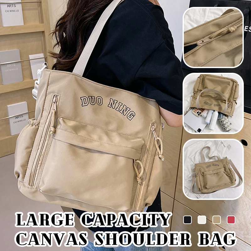 

2024 New Fashion Letter Print Large Capacity Durable Canvas Shoulder Bag Boys Girls Vintage Chic Outdoor School Crossbody Bag
