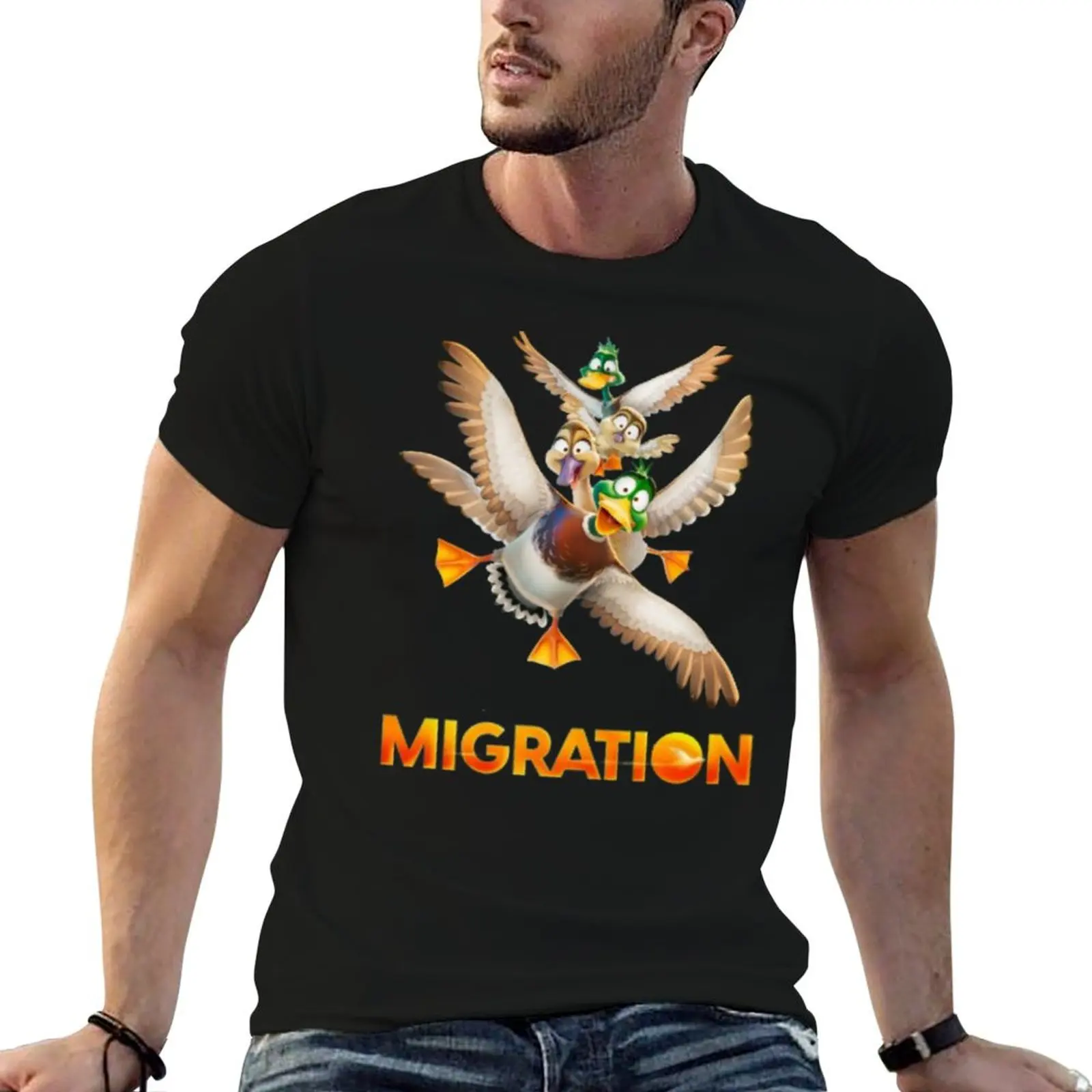 

Migration Movie Flying Ducks Design T-Shirt man t shirts high quality luxury brand funny t shirts dark humor T-Shirt