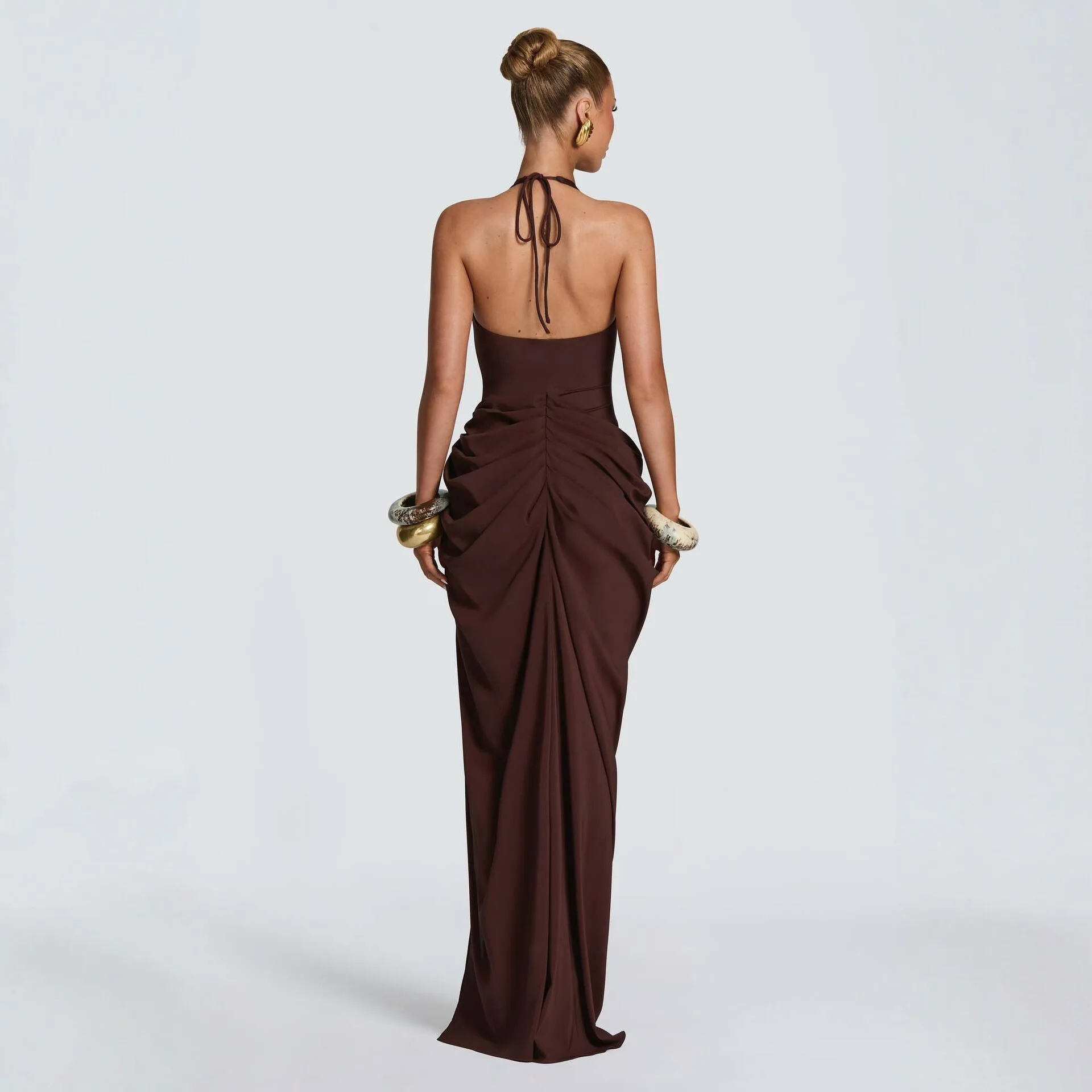 Townlike Patchwork Pleated Maxi Long Dress Women Halter 2026 Summer Dress V Neck Evening Nightclub Sexy Party Dresses