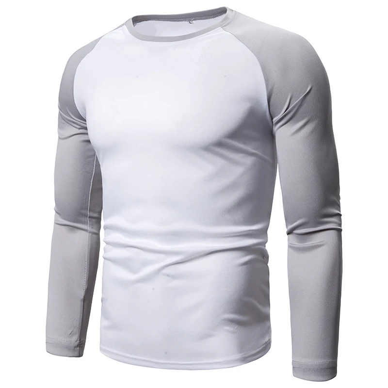 New men's color blocked top for foreign trade, four season men's long sleeved patchwork round neck men's T-shirt image 5
