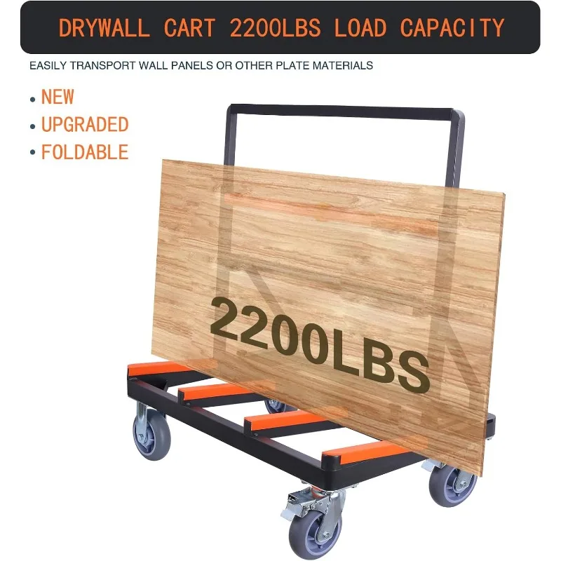 Folding Drywall Cart Heavy Duty,Panel Cart Load 2200 lbs Capacity,  Handling Plywood Sheetrock Glass and Windows Service Cart