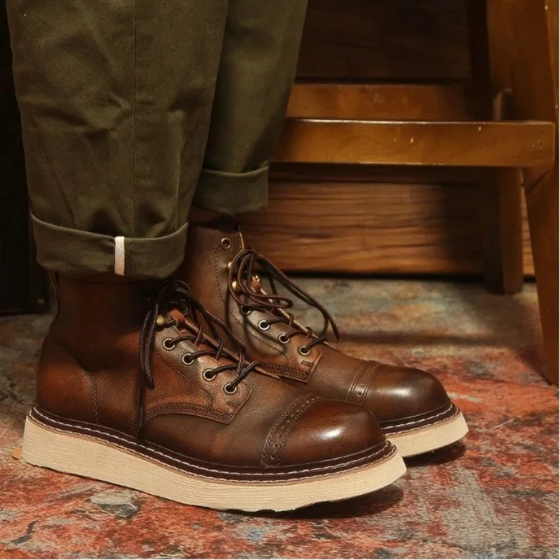 

Мужские ботинки-полусапоги из натуральной кожи, ручной работы, класса люкс, весна-осень 2026, в британском стиле, с круглым носком, для активного отдыха