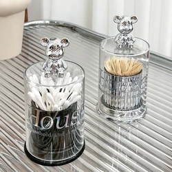 Cute Bear Toothpick Holder Cotton Swab Rod Storage Box Cosmetics Jewelry Bathroom Makeup Container Lipstick Organizer Box