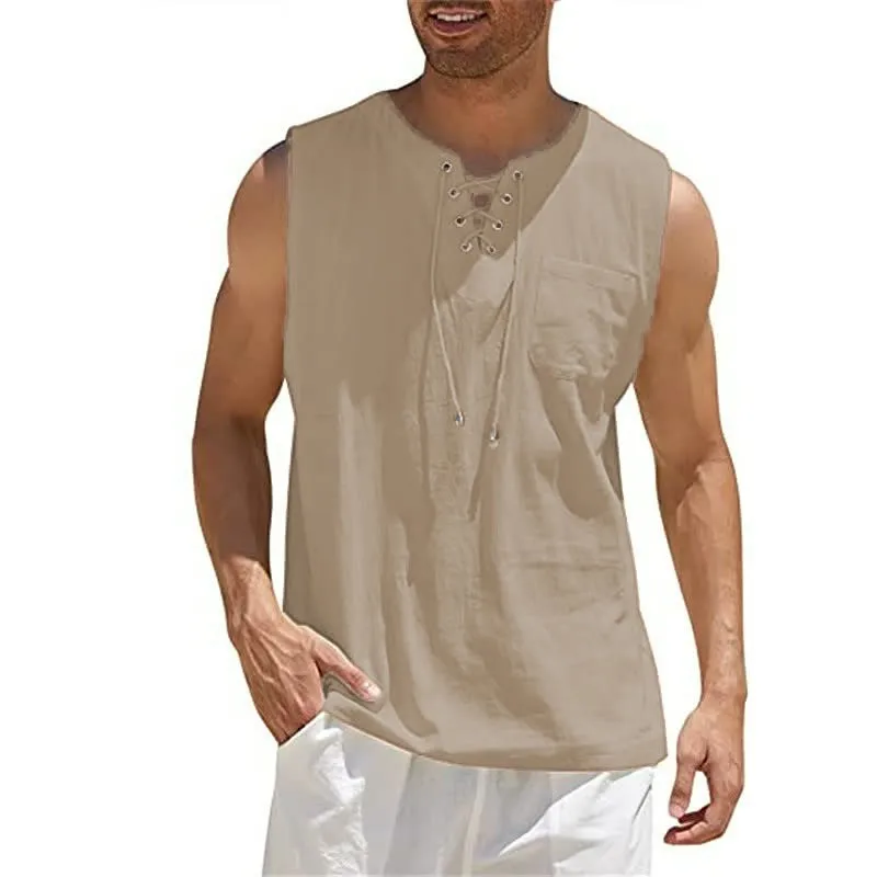 Men's linen camisole T-shirt quick drying and breathable American tough guy style solid color sleeveless vest Adult Pirate Vest