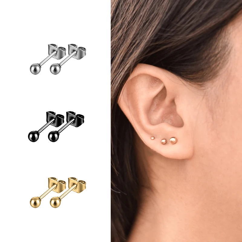 Stainless Steel CZ Crystal Ear Studs Black Silver Color Earrings Stone Surgical Steel Cubic Zirconia Helix Women Accessories