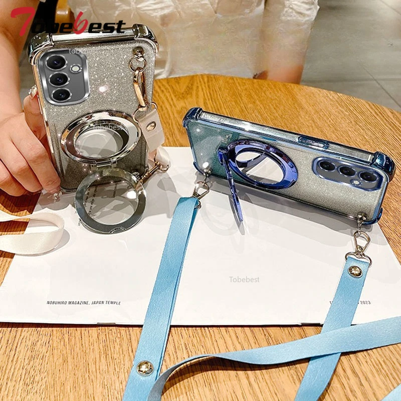 For Samsung Galaxy A16 A26 A36 A56 A06 A15 A25 A35 A55 A14 A24 A34 A54 4G 5G Case Crossbody Lanyard Plating Mirror Holder Cover - náhled 3