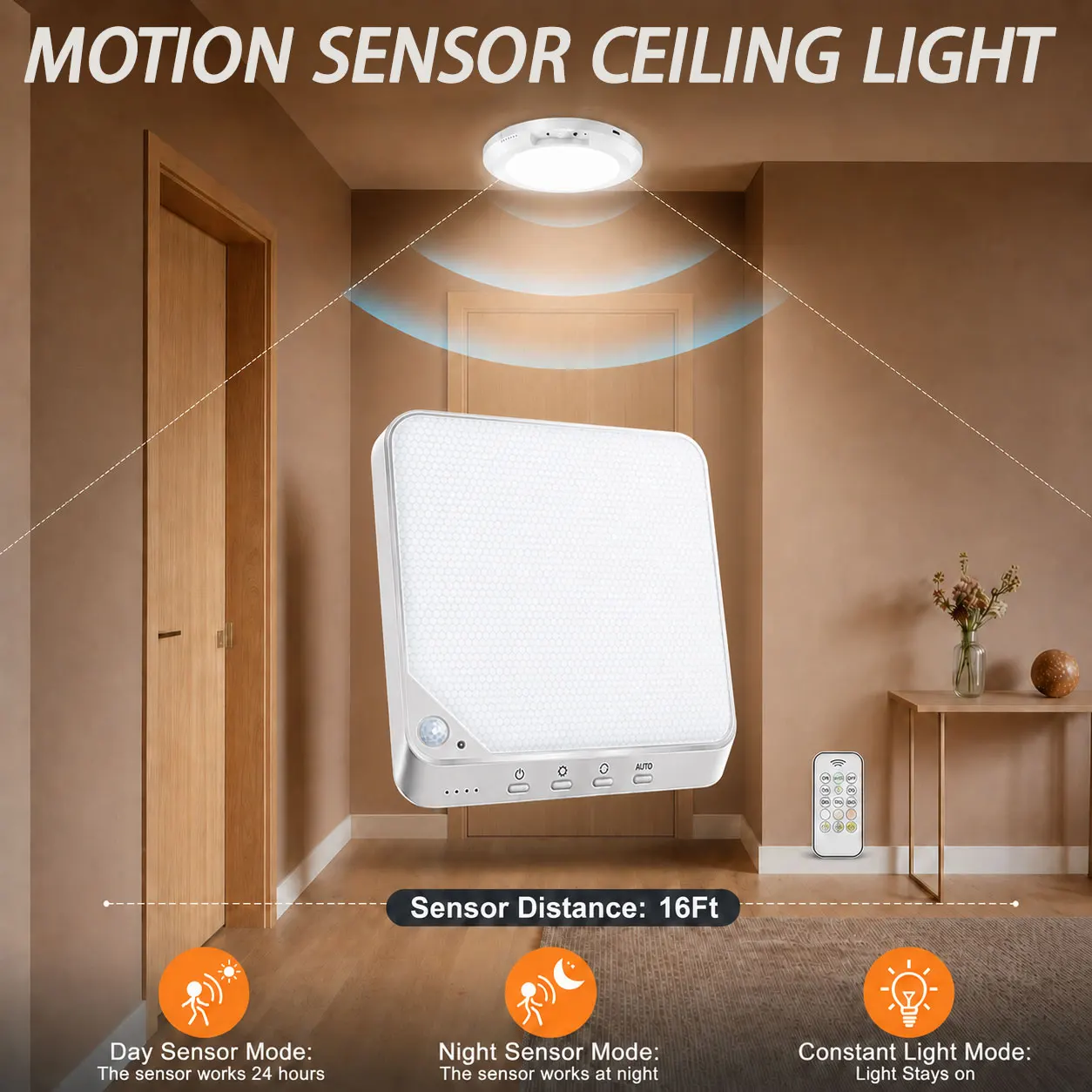 

LED Ceiling Lamp Rechargeable Motion Sensor Light 158 LEDs Remote Dimmable Type C Magnetic Indoor Lights for Wardrobe Stair Room