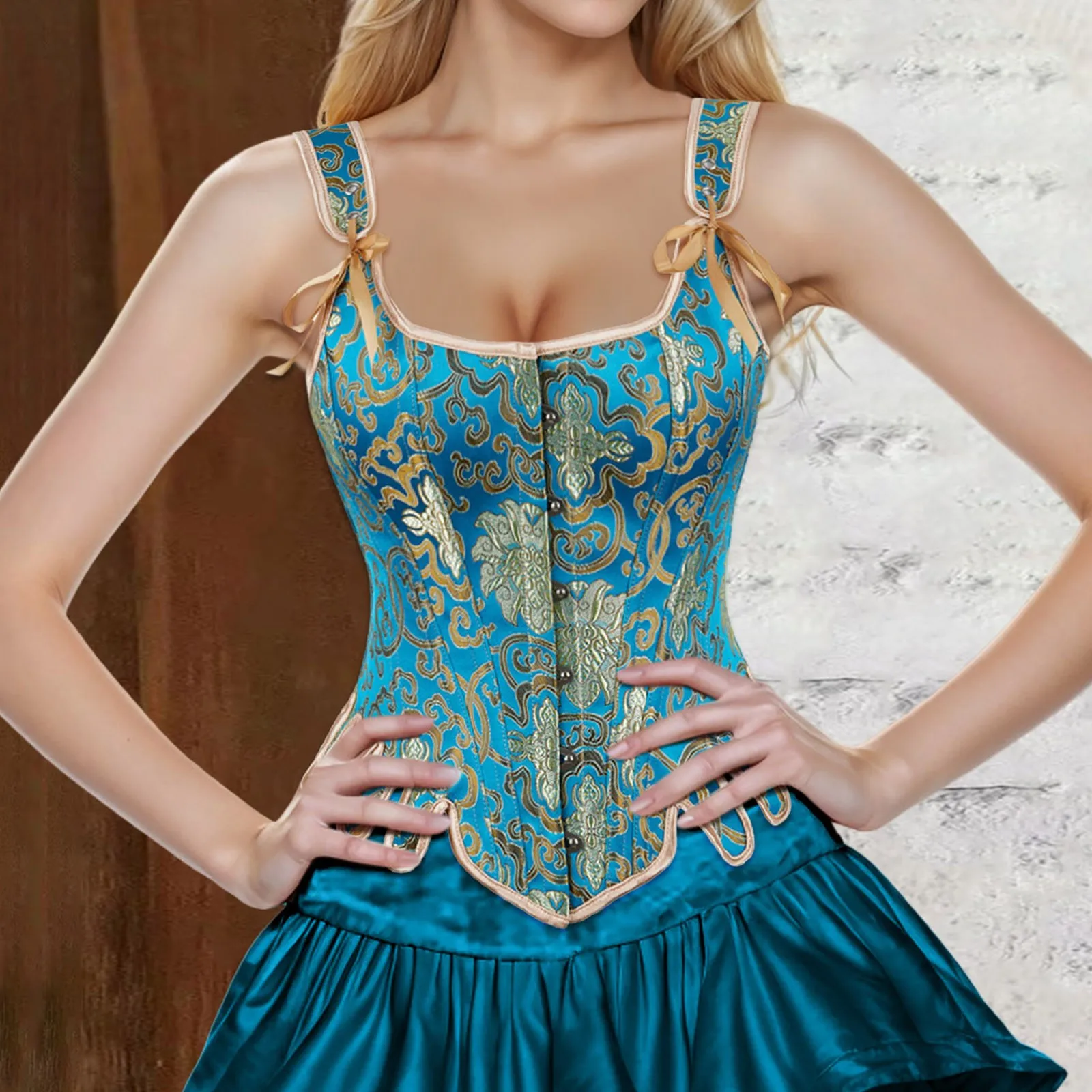 

Women's Court Dress Cosplay Corset Vintage Steampunk High Waist Corset With Straps Lace Boned Jacquard Cosplay Tops For Women