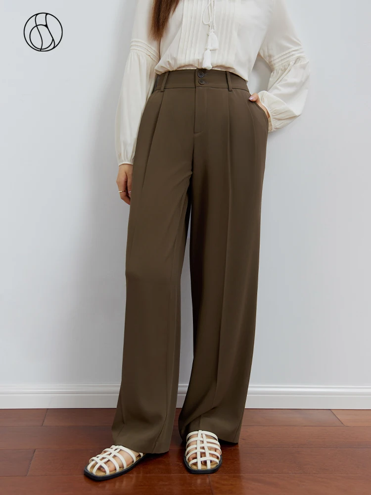 

DUSHU High Waist Commuter Straight Tube Suit Pants for Women Autumn New Loose Temperament Solid Color Long Pants Female