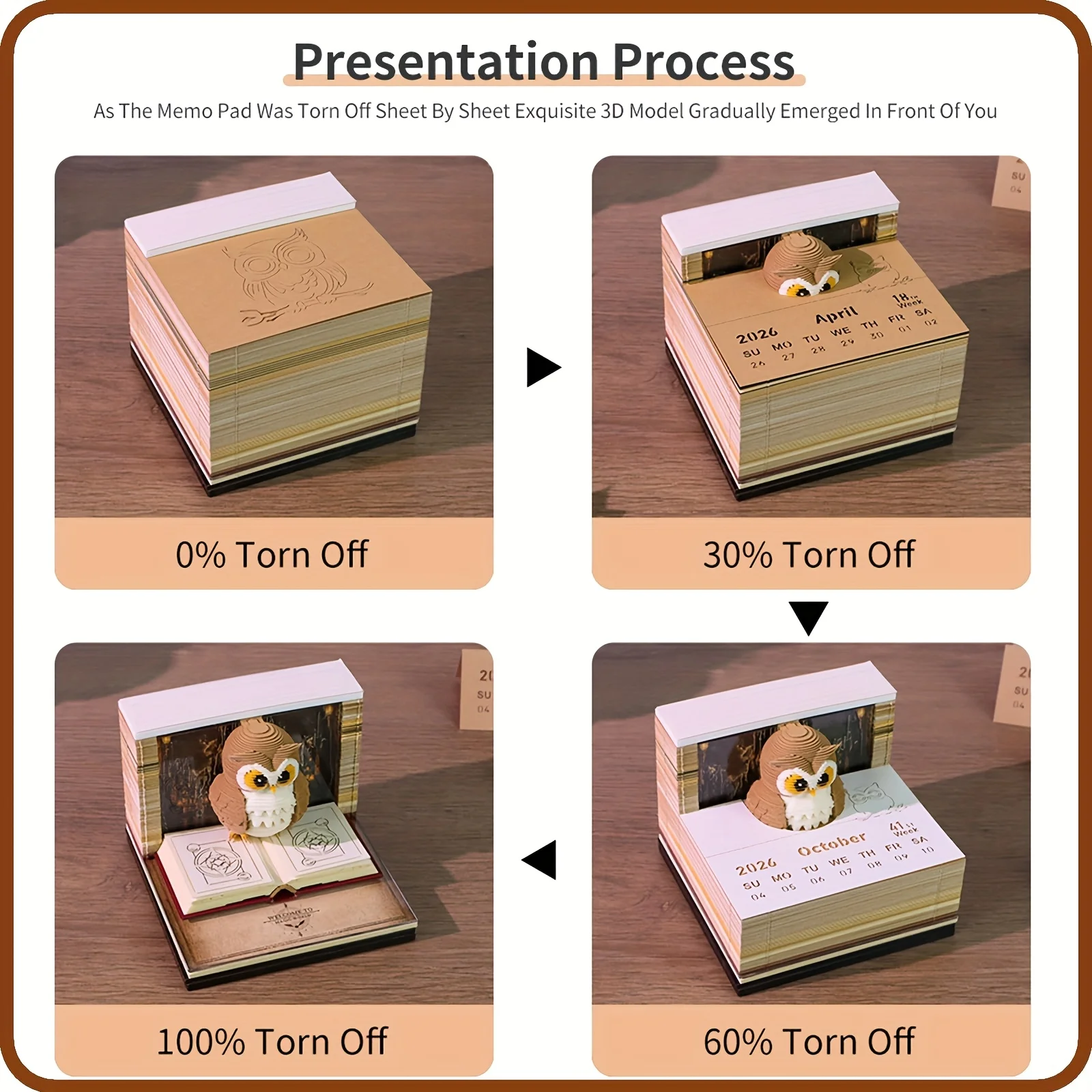 Magic Academy 2026 Owl Calendar,3D Paper Art Tear-Off Notepad for Desk,Creative DIY Planning & Daily Organizer,Home Office Decor