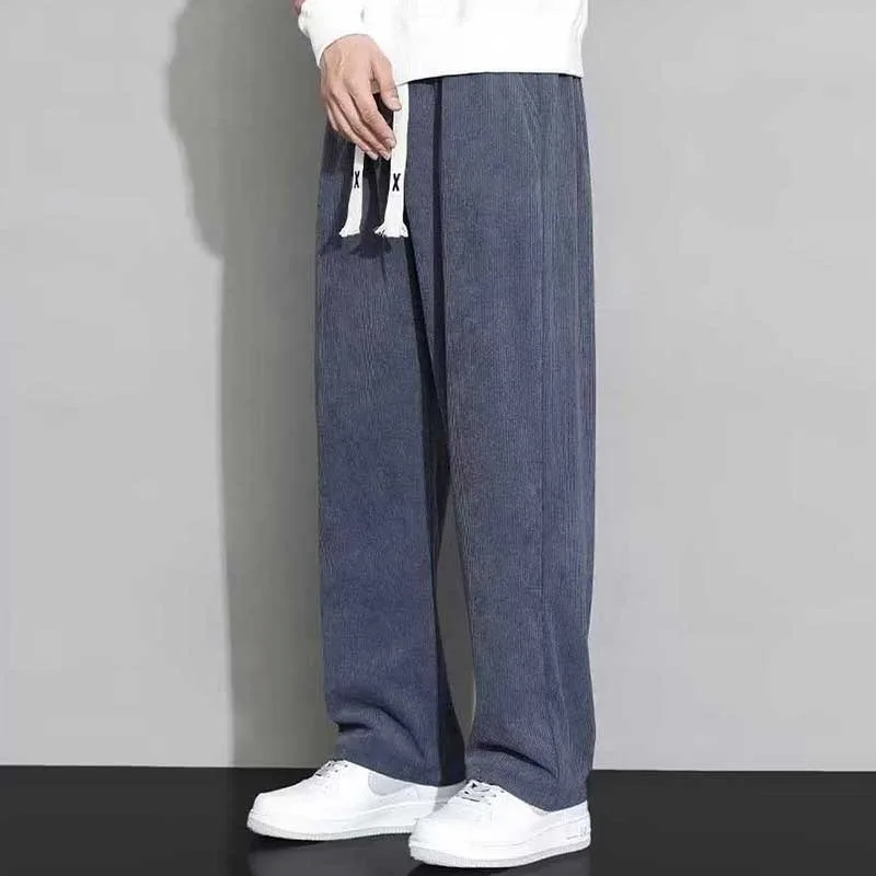 Versatile loose straight leg men's 2024 spring and autumn corduroy pants, cool and trendy brand wide leg sports casual pants