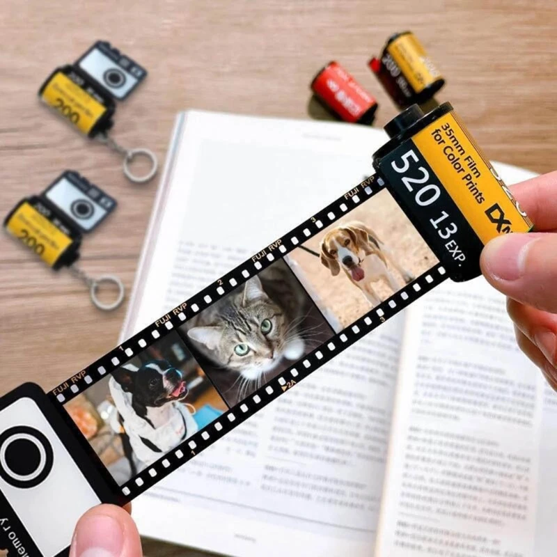 Photos Film Roll keychain Couple Gifts DIY Photo Text Albums Cover Keyrings