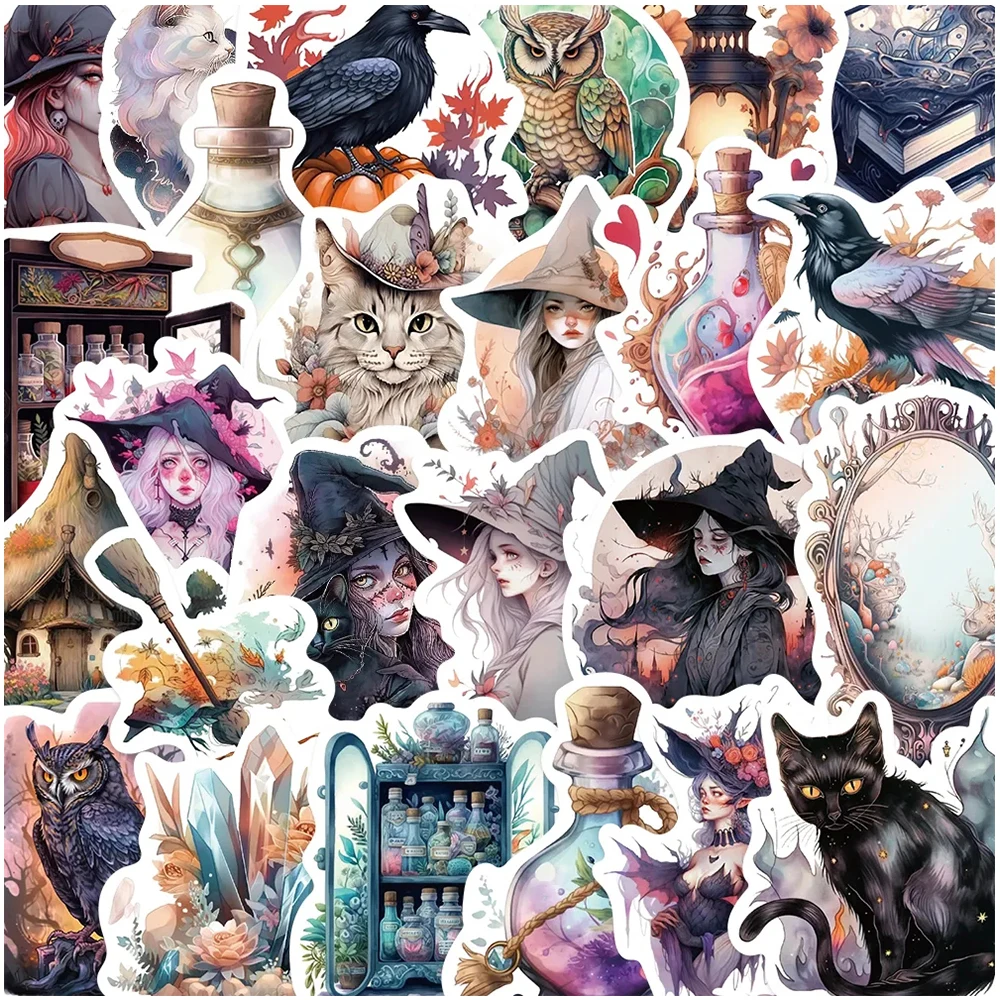 

10/30/50pcs Retro Magic Witch Gothic Style Stickers Aesthetic Art Sticker Water Bottle Suitcase Phone Cartoon Decals Decoration