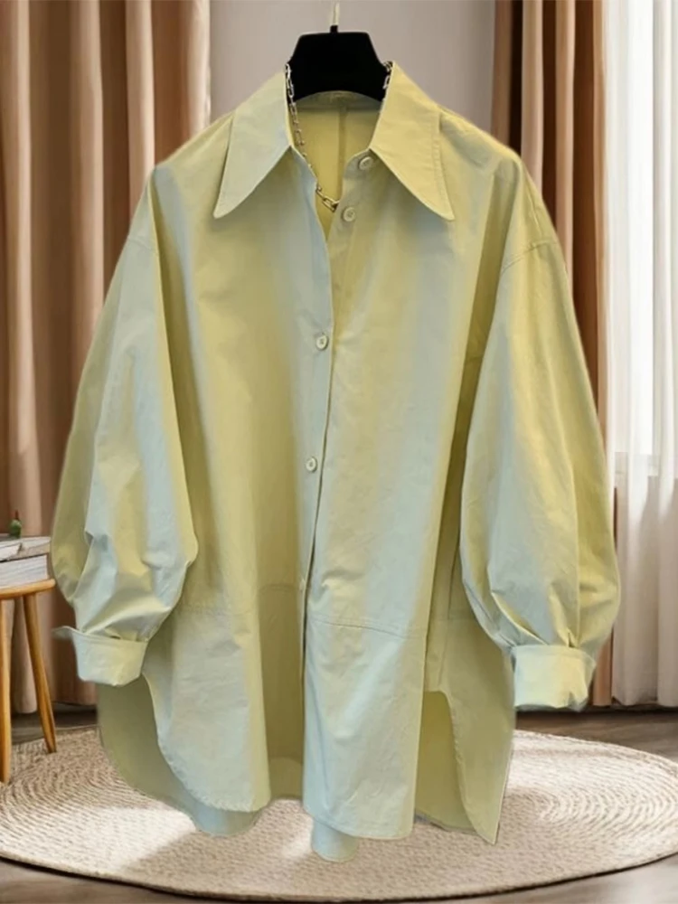 

Women's Pointed Collar Oversized Base Layer Shirt Mid-Length Layering White Shirt Early Spring Inner Wear Loose Splicing