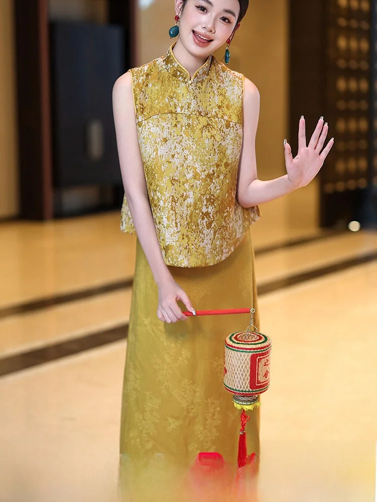 

Ele Yellow Chinese Sle Wedding Dr Women's Morning Robe High-End Design Sensation Marriage Ceremony Long Dr