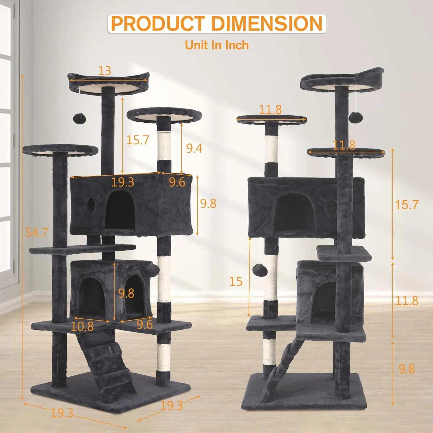 Centro de atividades multifuncional com arranhões, Cat Tree, condomínio, casa para gatos internos, 54 polegadas