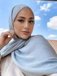 Premium Chiffon Crinkle Hijab Scarf Crinkle Shawl For Women Fashion Muslim Woman Turban Islam Foulard Femme Hijab Arabic Ramadan