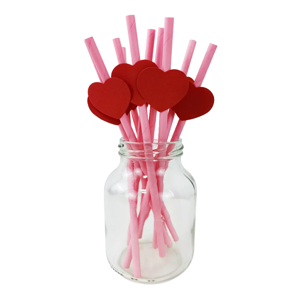 10/30/50pcs Valentine's Day Red Heart Paper Straws Love Valentine's Day Cake Pop Sticks for Weddings Engagement Party Decoration