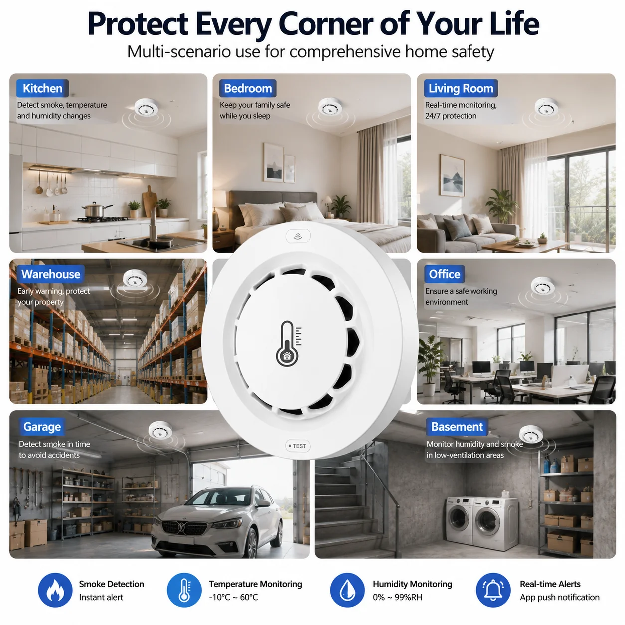 Czujnik dymu WiFi, czujnik tem – Smart Smoke Detector recenzja i cena