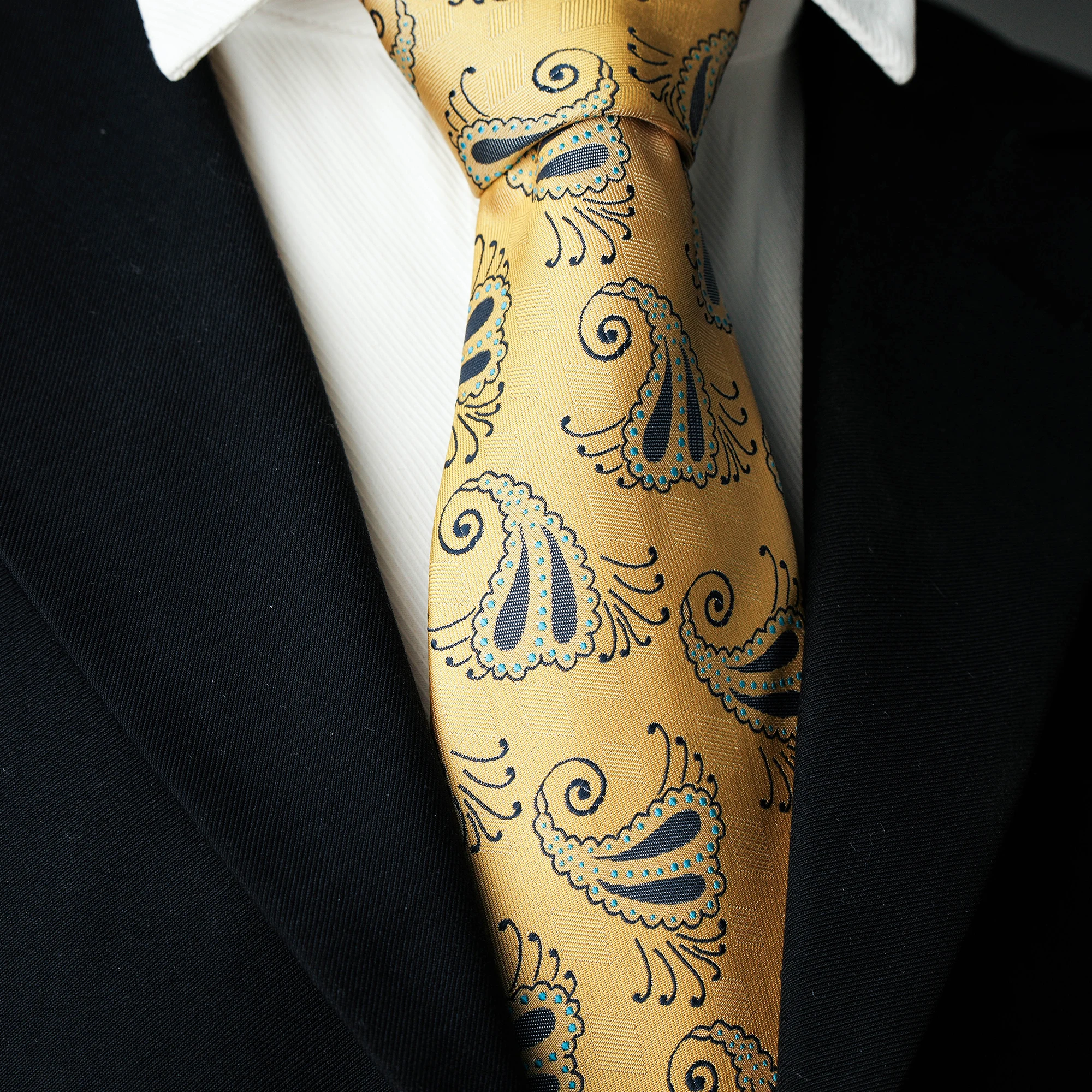 Herren-Krawatte mit 8cm Breite, Cashew-Blumenmuster, Klassische Seidenkrawatte, Gewebtes Paisley-Jacquard-Muster, Formelle Krawatte für Hochzeit, Party und Business – Detail 12