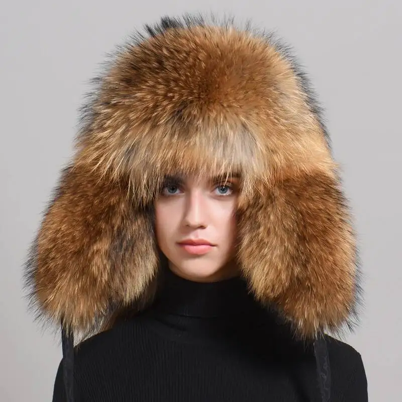 Fox Fur Hat Women Winter Luxury Snow Cap Lei Feng Hat Female Ear Protection Thickened Warm Skiing Cap Natural Fox Fur Bomber Hat