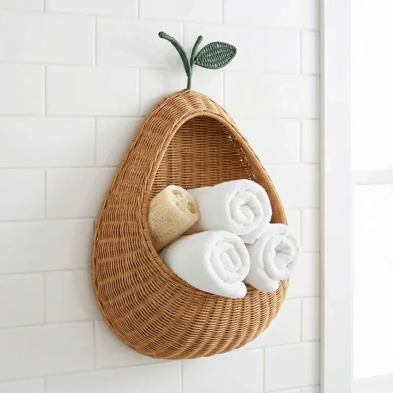 Nordic Rattan Wall Hanging Basket Hand Woven Key Storage Organizer Home Decor Toy Sundries Holder Natural Wicker Shelf Bin