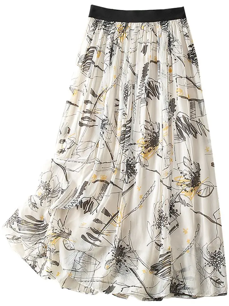 Women Midi Skirt High Waist A Line Flowy Style Breathable Vintage Y2K Casual Streetwear Dates Classic High Street Dresses S769