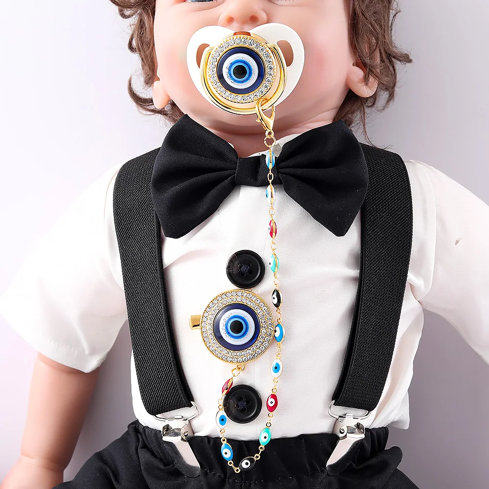 اللهايات البيضاء عين الشر مع سلسلة كليب الوليد لهاية سيليكون الذهب بلينغ الرضع الحلمة BPA الحرة الطفل Chupetero #2