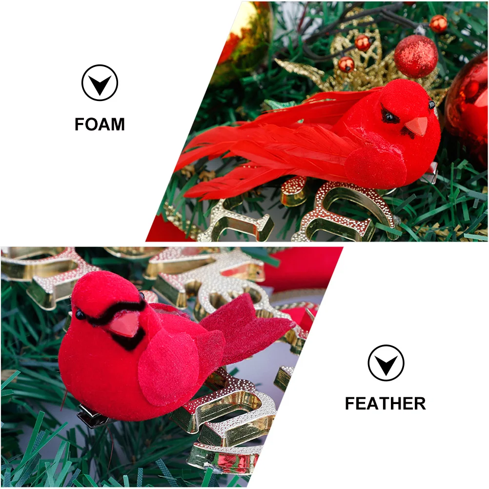 

10Pcs Christmas Cardinal Birds Decor Stimulation Bird Clip for Tree Wreath Garden Artificial Birds Craft Props