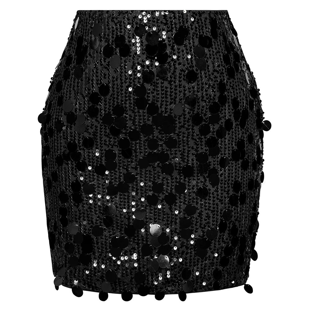 

KK Women Sequined Party Skirt Elastic Waist Above Knee Bodycon Skirt Korean Style Skirts