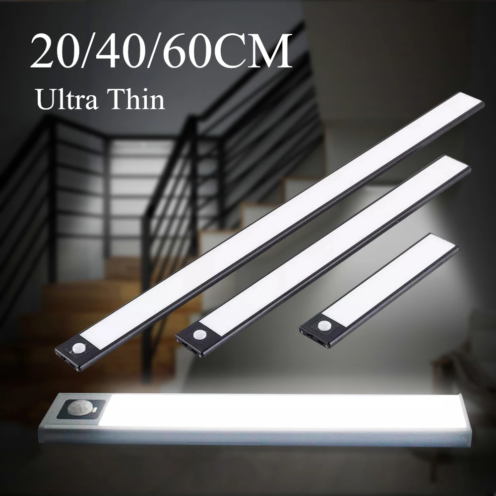 20/40/60cm LED Night Light Motion Sensor USB Lights Cabinet Light for KitchenBedroom Wardrobe Indoor Lighting Ultra Thin Lamps