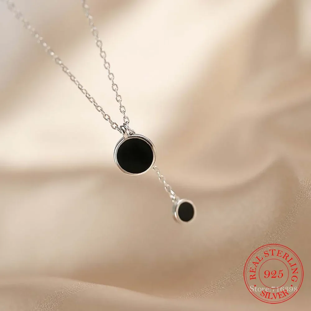 Original 925 Sterling Silver Necklace Pendant Sexy Clavicle Chain Black Charm Pendants For Women Jewelry Kolye Colar de Prata